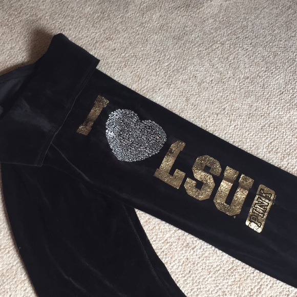 PINK Victoria's Secret Pants - VS Velvet Yoga Pants “I <3 LSU”